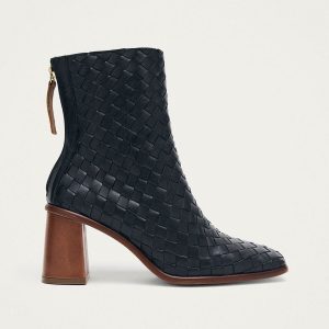 West Braided Black Leather Ankle Boots