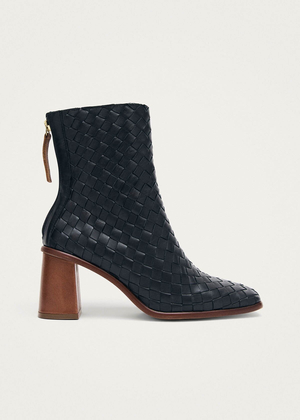 West Braided Black Leather Ankle Boots